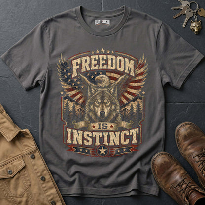 Freedom Is Instinct Wolf T-Shirt — Patriotic American Graphic Tee