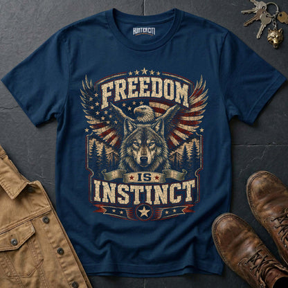 Freedom Is Instinct Wolf T-Shirt — Patriotic American Graphic Tee