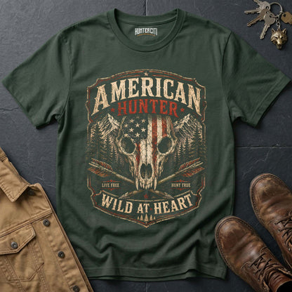 American Hunter Wild At Heart Wolf T-Shirt — Live Free Hunt True Graphic Tee