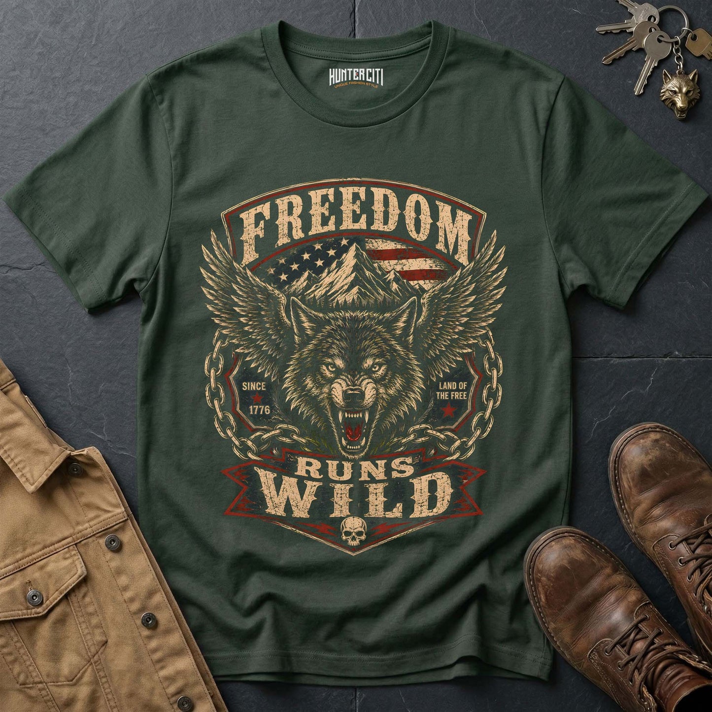 American Hunter Wild At Heart Wolf T-Shirt — Live Free Hunt True Graphic Tee (Copy)