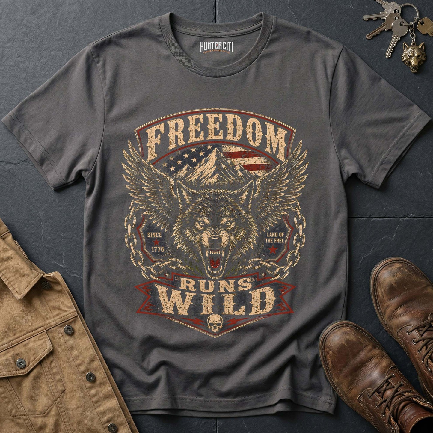 American Hunter Wild At Heart Wolf T-Shirt — Live Free Hunt True Graphic Tee (Copy)