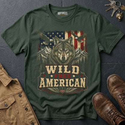 Wild Free American Wolf T-Shirt - Bold Patriotic Graphic Tee