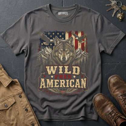 Wild Free American Wolf T-Shirt - Bold Patriotic Graphic Tee