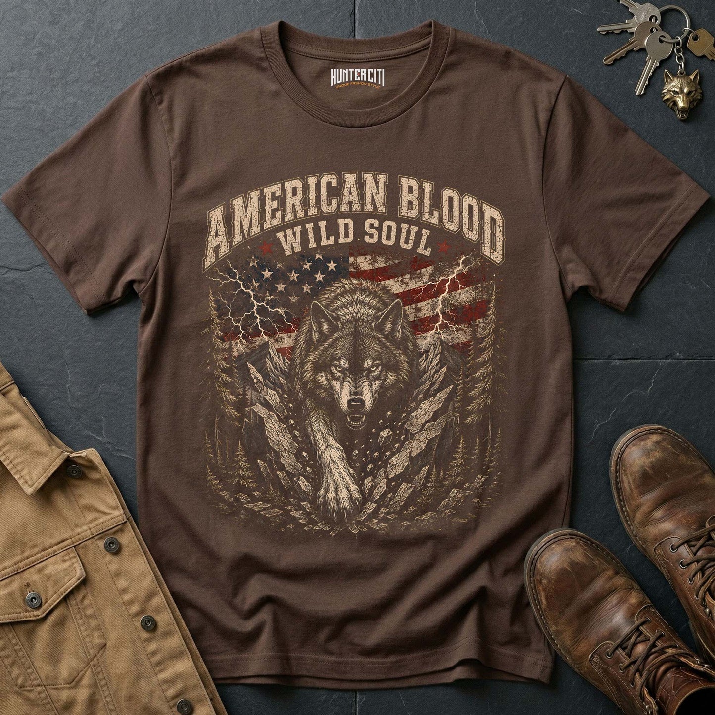American Blood Wild Soul Wolf T-Shirt - Patriotic Graphic Tee