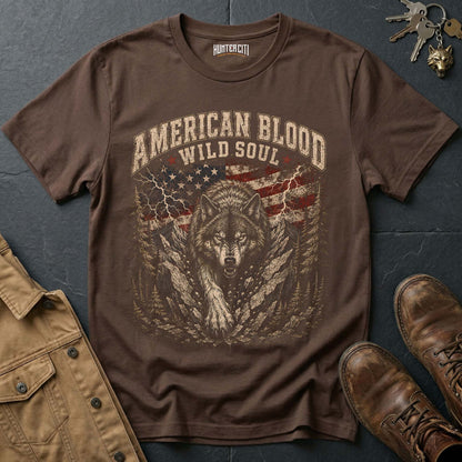 American Blood Wild Soul Wolf T-Shirt - Patriotic Graphic Tee