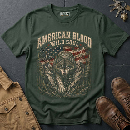 American Blood Wild Soul Wolf T-Shirt - Patriotic Graphic Tee