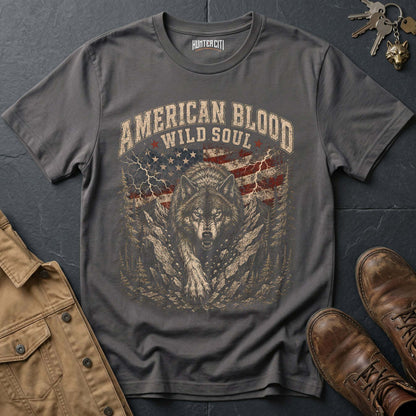 American Blood Wild Soul Wolf T-Shirt - Patriotic Graphic Tee