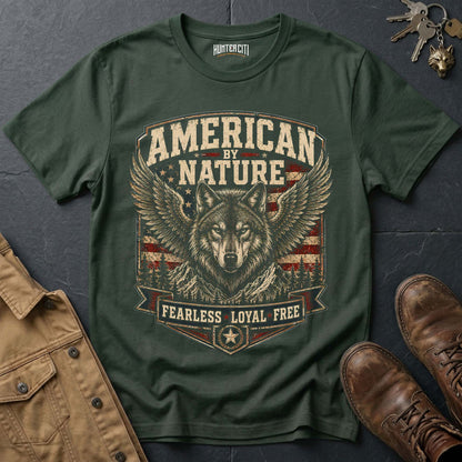 American by Nature Fearless Loyal Free Wolf Graphic Tee – Patriotic American T-Shirt