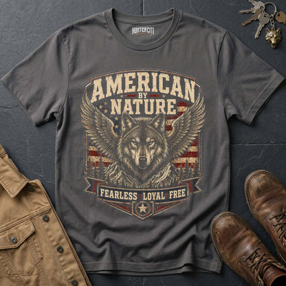 American by Nature Fearless Loyal Free Wolf Graphic Tee – Patriotic American T-Shirt