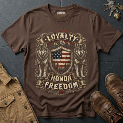 Loyalty Honor Freedom Wolf Graphic Tee – Patriotic American T-Shirt