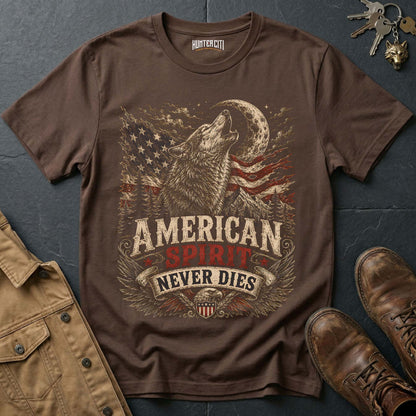 American Spirit Never Dies Wolf Graphic Tee – Patriotic American T-Shirt