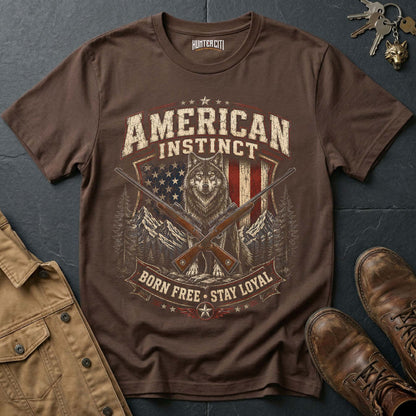 American Instinct Born Free Stay Loyal Wolf Graphic Tee – Patriotic American T-Shirt