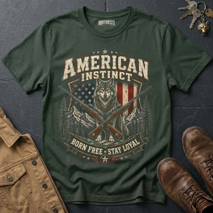 American Instinct Born Free Stay Loyal Wolf Graphic Tee – Patriotic American T-Shirt