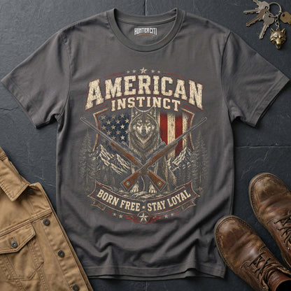 American Instinct Born Free Stay Loyal Wolf Graphic Tee – Patriotic American T-Shirt