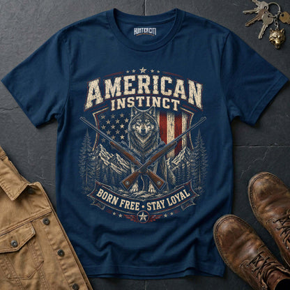 American Instinct Born Free Stay Loyal Wolf Graphic Tee – Patriotic American T-Shirt