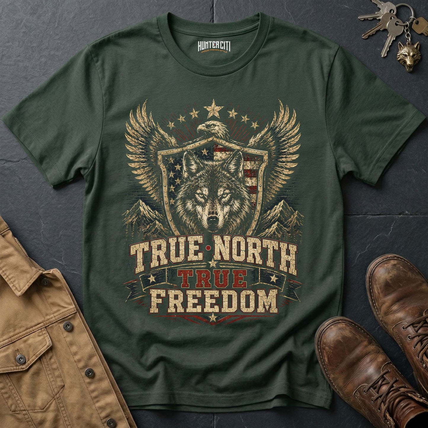True North True Freedom Wolf Graphic Tee – Patriotic American T-Shirt
