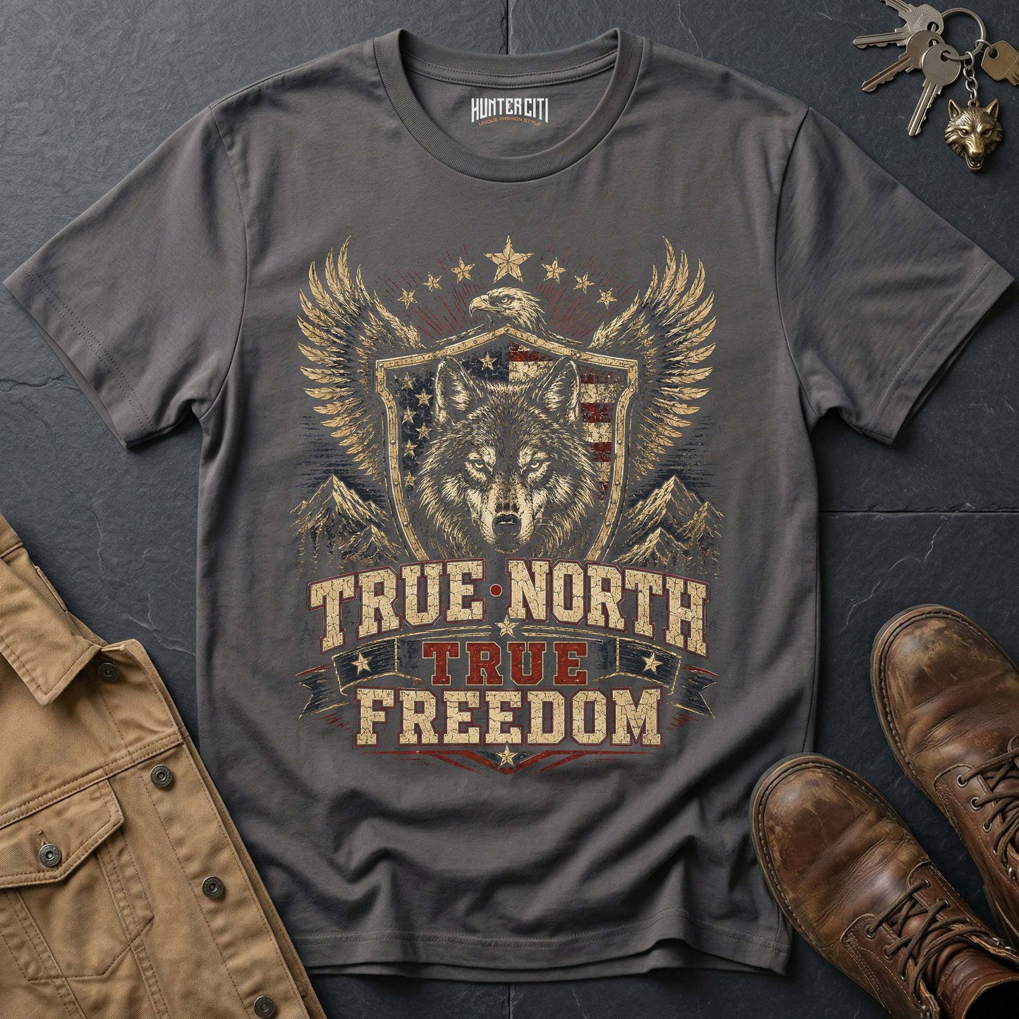 True North True Freedom Wolf Graphic Tee – Patriotic American T-Shirt