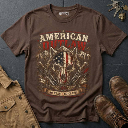 American Outlaw No Fear No Chains Wolf Graphic Tee – Patriotic American T-Shirt