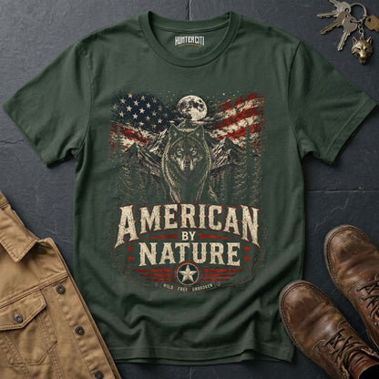 American by Nature Wild Free Unbroken Wolf Graphic Tee – Patriotic American T-Shirt