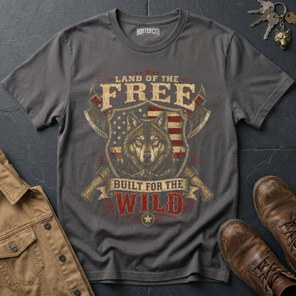 Land of the Free Built for the Wild Wolf Graphic Tee – Patriotic American T-Shirt