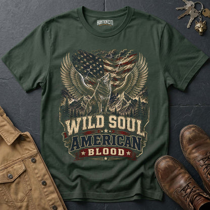 Wild Soul American Blood Wolf Graphic Tee – Patriotic American T-Shirt