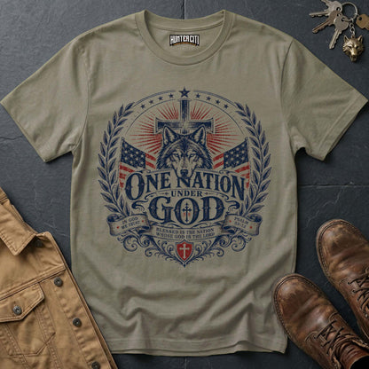 One Nation Under God American Wolf T-Shirt - Christian Patriotic Wolf Graphic Tee USA Gift for Men