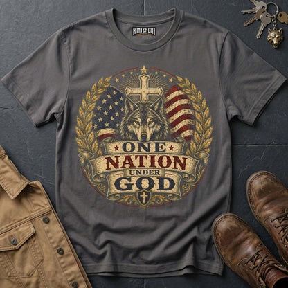 One Nation Under God American Wolf T-Shirt - Christian Patriotic Wolf Graphic Tee USA Gift for Men
