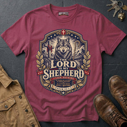 The Lord Is My Shepherd I Lack Nothing Wolf T-Shirt - Psalm 23 Christian Wolf Graphic Tee USA Gift for Men