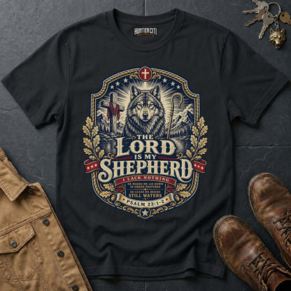 The Lord Is My Shepherd I Lack Nothing Wolf T-Shirt - Psalm 23 Christian Wolf Graphic Tee USA Gift for Men