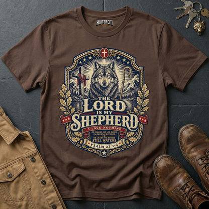 The Lord Is My Shepherd I Lack Nothing Wolf T-Shirt - Psalm 23 Christian Wolf Graphic Tee USA Gift for Men