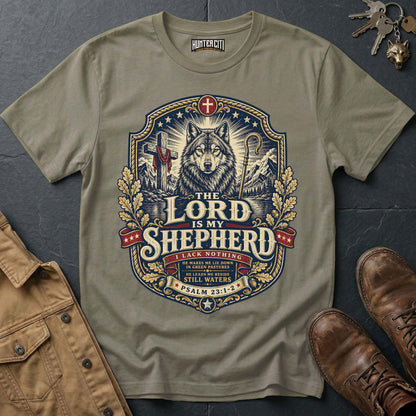 The Lord Is My Shepherd I Lack Nothing Wolf T-Shirt - Psalm 23 Christian Wolf Graphic Tee USA Gift for Men