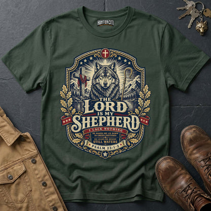 The Lord Is My Shepherd I Lack Nothing Wolf T-Shirt - Psalm 23 Christian Wolf Graphic Tee USA Gift for Men