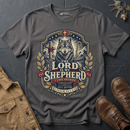 The Lord Is My Shepherd I Lack Nothing Wolf T-Shirt - Psalm 23 Christian Wolf Graphic Tee USA Gift for Men