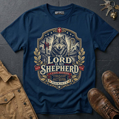 The Lord Is My Shepherd I Lack Nothing Wolf T-Shirt - Psalm 23 Christian Wolf Graphic Tee USA Gift for Men