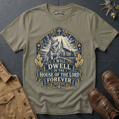 I Will Dwell in the House of the Lord Forever Wolf T-Shirt - Psalm 23 Christian Wolf Graphic Tee USA Gift