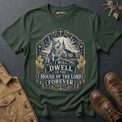 I Will Dwell in the House of the Lord Forever Wolf T-Shirt - Psalm 23 Christian Wolf Graphic Tee USA Gift