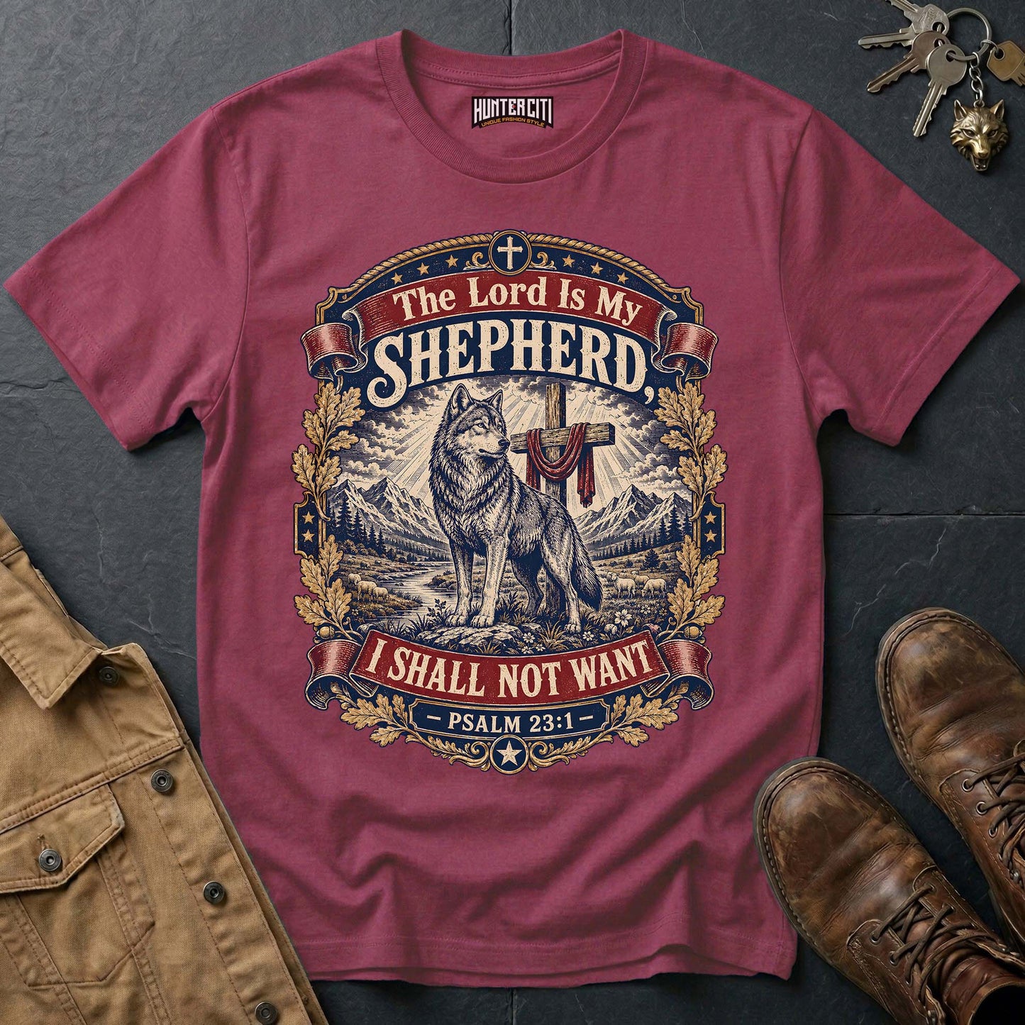 The Lord Is My Shepherd I Shall Not Want Wolf T-Shirt - Psalm 23:1 Christian Graphic Tee