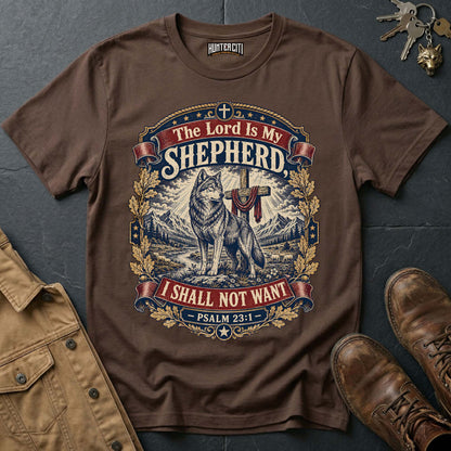 The Lord Is My Shepherd I Shall Not Want Wolf T-Shirt - Psalm 23:1 Christian Graphic Tee