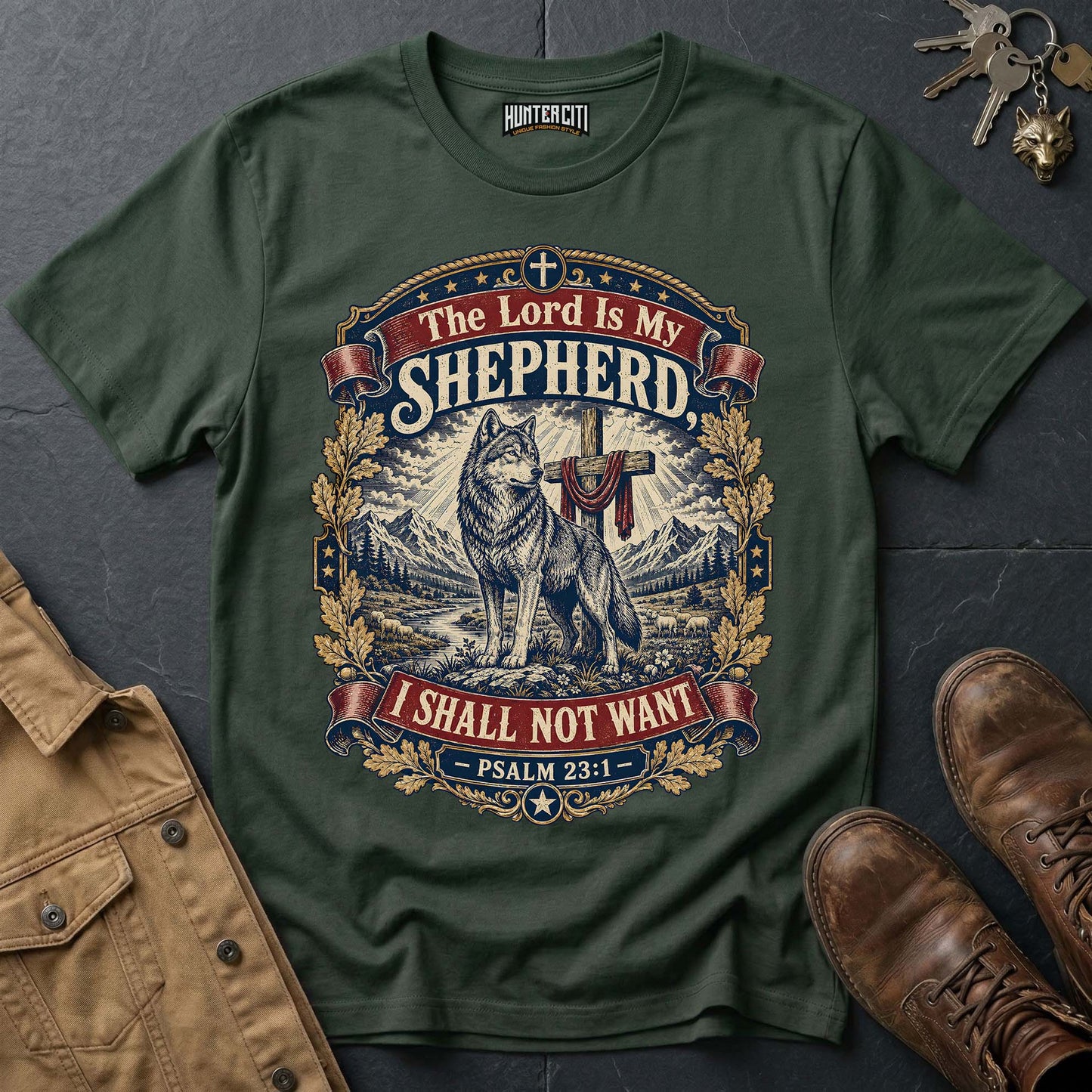 The Lord Is My Shepherd I Shall Not Want Wolf T-Shirt - Psalm 23:1 Christian Graphic Tee