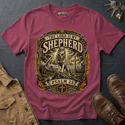 The Lord Is My Shepherd Psalm 23 Vintage Badge Wolf T-Shirt - Christian Graphic Tee