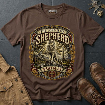 The Lord Is My Shepherd Psalm 23 Vintage Badge Wolf T-Shirt - Christian Graphic Tee