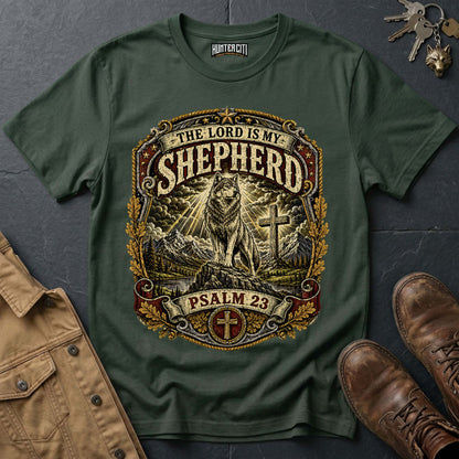 The Lord Is My Shepherd Psalm 23 Vintage Badge Wolf T-Shirt - Christian Graphic Tee