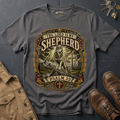 The Lord Is My Shepherd Psalm 23 Vintage Badge Wolf T-Shirt - Christian Graphic Tee