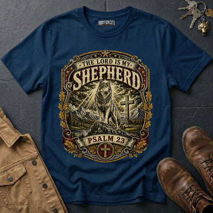 The Lord Is My Shepherd Psalm 23 Vintage Badge Wolf T-Shirt - Christian Graphic Tee