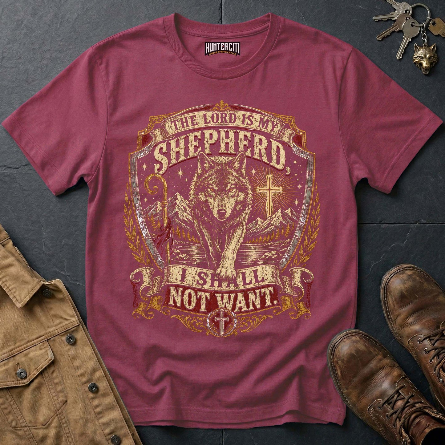 The Lord Is My Shepherd I Shall Not Want Wilderness Wolf T-Shirt - Psalm 23 Tee