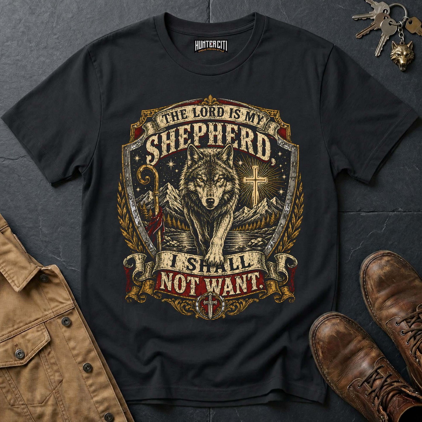 The Lord Is My Shepherd I Shall Not Want Wilderness Wolf T-Shirt - Psalm 23 Tee