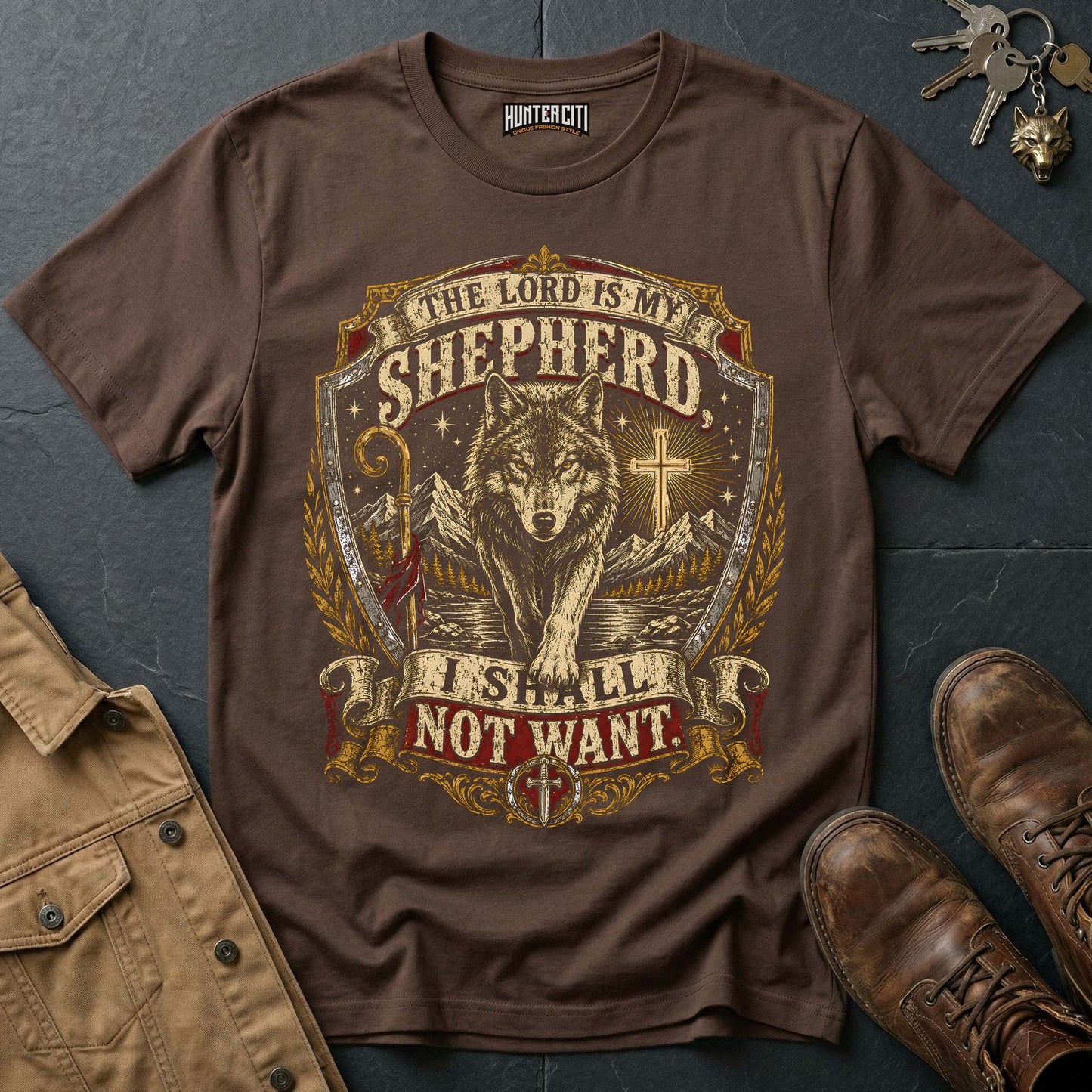 The Lord Is My Shepherd I Shall Not Want Wilderness Wolf T-Shirt - Psalm 23 Tee