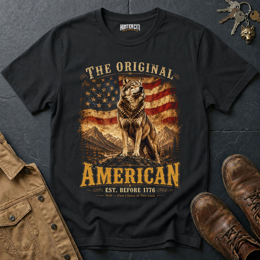 The Original American Wolf T-Shirt Est Before 1776 Patriotic Heritage Wolf Graphic Tee USA Gift for Men Women