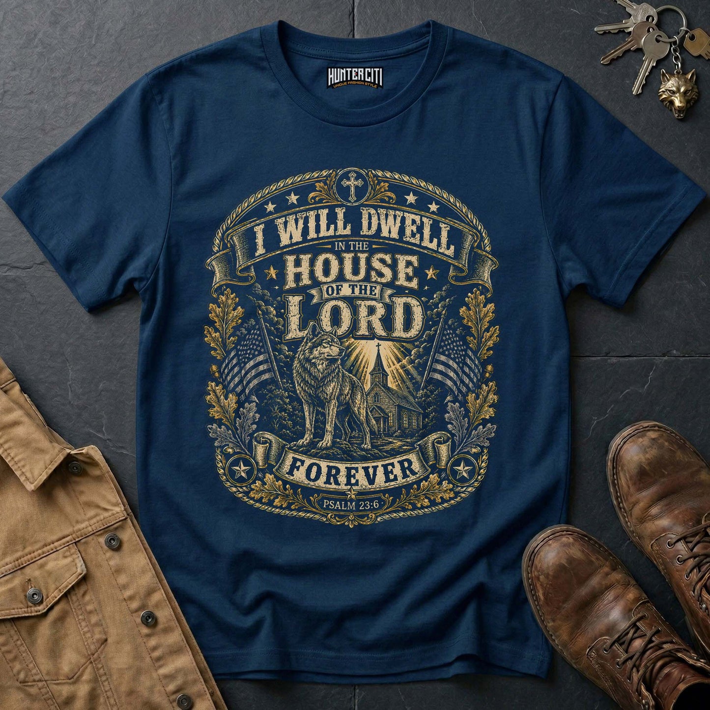 I Will Dwell in the House of the Lord Forever Wolf T-Shirt - Psalm 23:6 Christian Tee