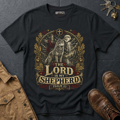 The Lord Is My Shepherd Psalm 23 Moonlit Wolf T-Shirt - Christian Graphic Tee